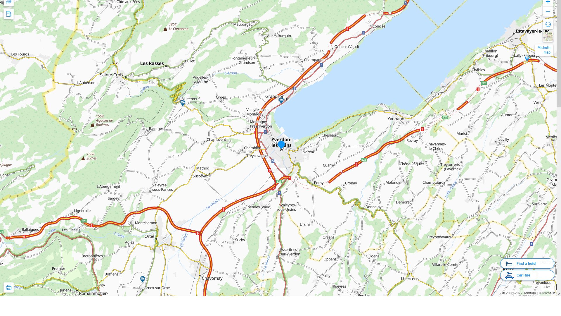 Yverdon les Bains Suisse Autoroute et carte routiere